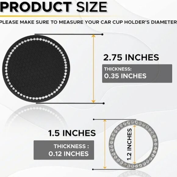 3pcs Reinstone Bling Universal Car lnteriorAccessories Set ~Black - Picture 3 of 4